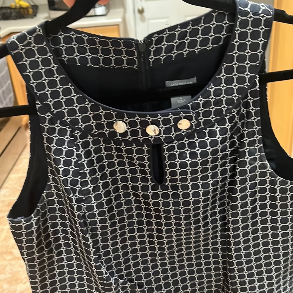 ANN TAYLOR Navy/Silver Print Sheath Dress